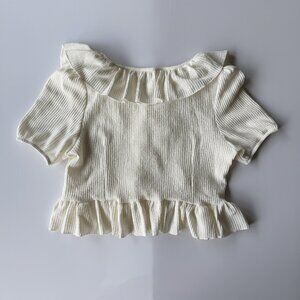 Cream Ruffled Knit Peplum Top